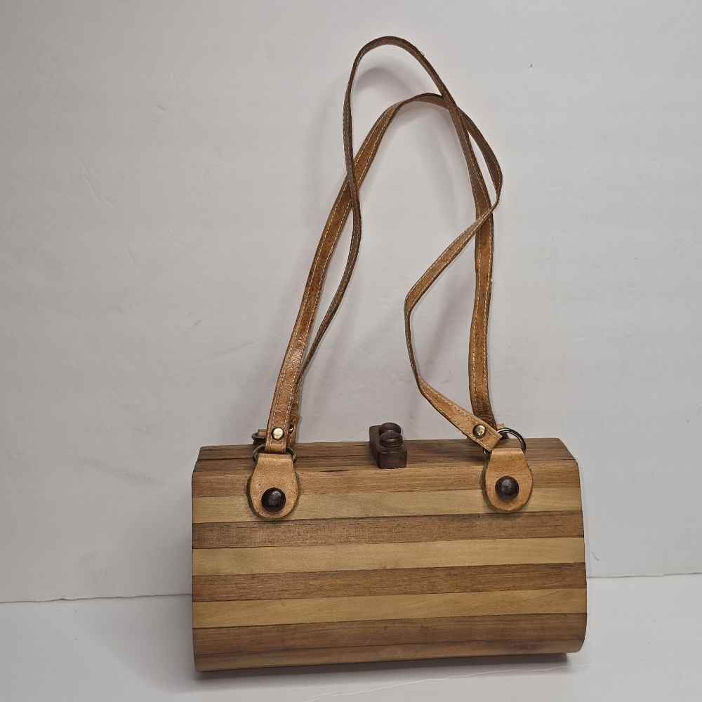 Unbranded Horizontal Striped Wooden Shoulder Bag Great Condition